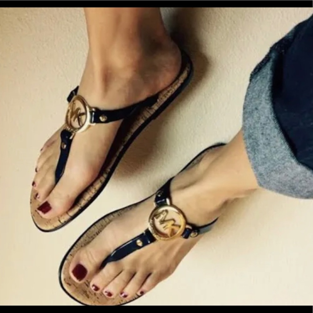 Michael Kors MK Charm Jelly Black Cork Thong Sandal size 8